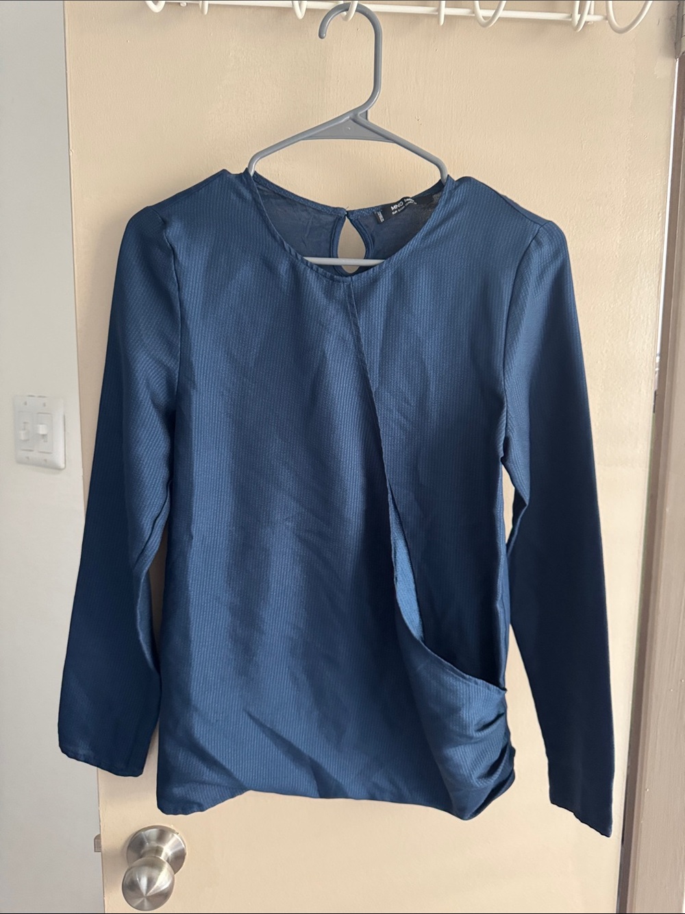 Mango Navy Long-Sleeve Twist Front Blouse
